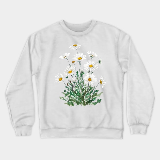 white Margaret daisy watercolor Crewneck Sweatshirt by colorandcolor